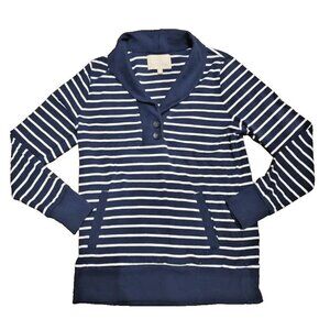 Banana Republic Womens Navy Striped Pockets Collar Pullover Sweatshirt Large
